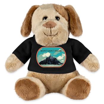Illustration en bleu et vert du Mont Saint Michel - Chien en peluche Helge MiniFeet® - noir - Devant