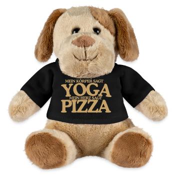 Yoga oder Pizza Lustiger Retro Spruch Design - MiniFeet® Hund Helge - Schwarz - Vorne