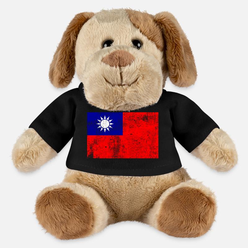 Drapeau de Taïwan Drapeau Grunge Rétro Vintage - Chien en peluche Helge MiniFeet® - noir