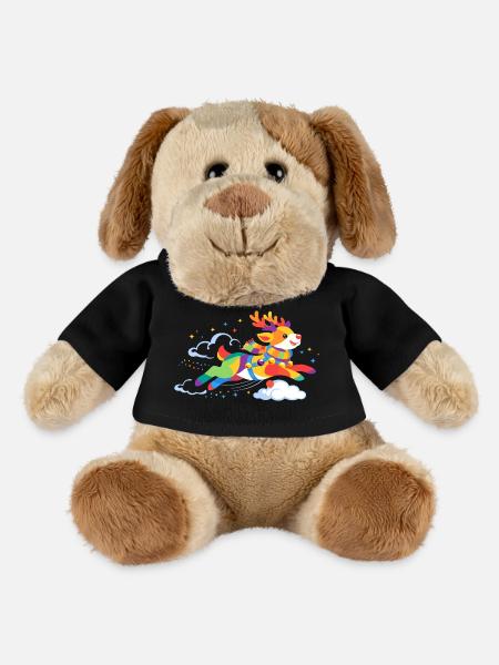 Rennes volants colorés – Motif hivernal joyeux - Chien en peluche Helge MiniFeet® - noir