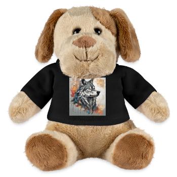 Loup avec fond de taches de couleur. - Chien en peluche Helge MiniFeet® - noir - Devant