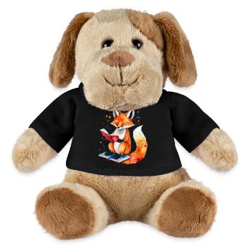 Fuchs Lesen Buch Bunt Tier Design Print - MiniFeet® Hund Helge - Schwarz - Vorne