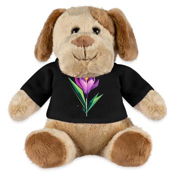 Crocus au design polygonal - tons violets et verts - Chien en peluche Helge MiniFeet® - noir - Devant