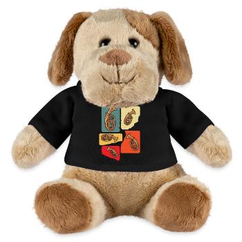 Kreatives Tenorhorn Design in Retro Farben - MiniFeet® Hund Helge - Schwarz - Vorne