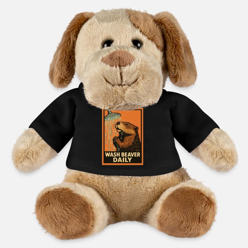 Biber unter Dusche mit lustigem Spruch - MiniFeet® Hund Helge - Schwarz