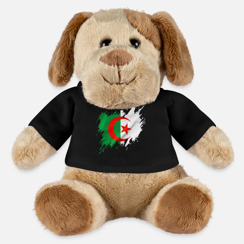 Drapeau de l’Algérie, style déchiré - Chien en peluche Helge MiniFeet® - noir