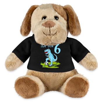 Dinosaurier Rex Fußball 6 Geburtstag Blau - MiniFeet® Hund Helge - Schwarz - Vorne