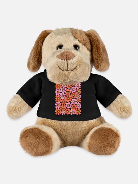 Retro Groovy Flowers – 70s Folk Art Screenprint De - MiniFeet® Dog Helge - black