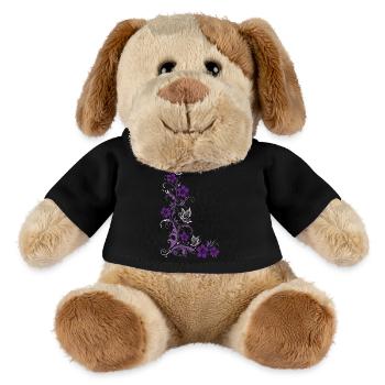 Hibiscus fleurs et papillons - Chien en peluche Helge MiniFeet® - noir - Devant
