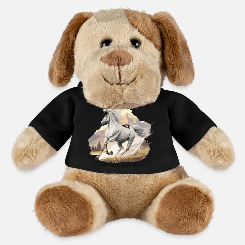 Hoch springendes Pferd in Berglandschaft - MiniFeet® Hund Helge - Schwarz