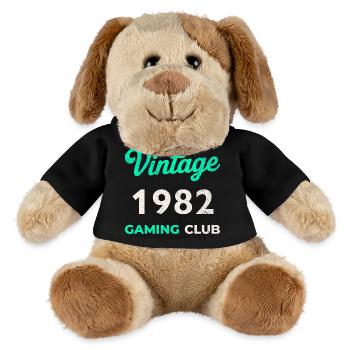 Vintage 1982 – Gaming Club Retro Geburtsjahr - MiniFeet® Hund Helge - Schwarz - Vorne