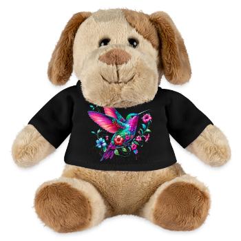 Kolibri mit Blumen geschmückt - MiniFeet® Hund Helge - Schwarz - Vorne