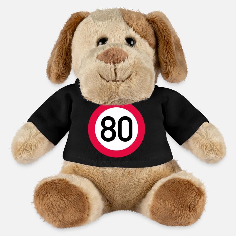 80 ans Attention ! Panneau de signalisation 80 km/h - Chien en peluche Helge MiniFeet® - noir