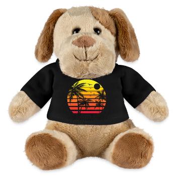 80er Jahre Sommer Strand Palme Sonnenuntergang - MiniFeet® Hund Helge - Schwarz - Vorne