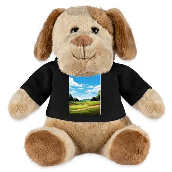 Carte d’affiche de voyage du parcours de golf de Shinnecock Hills - Chien en peluche Helge MiniFeet® - noir - Devant