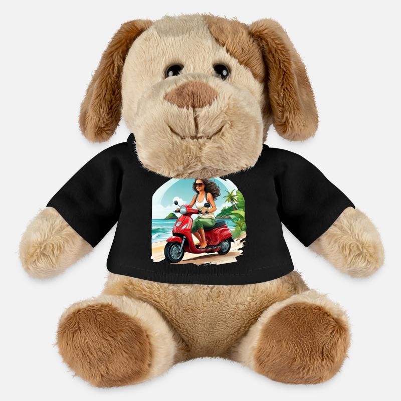Frau mit rotem Roller am Strand - MiniFeet® Hund Helge - Schwarz