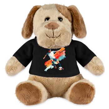 Dynamischer Fußballspieler in Bewegung - MiniFeet® Hund Helge - Schwarz - Vorne