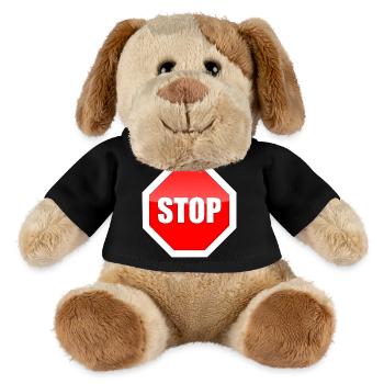 Roter STOP-Platten-Grafikdruck - MiniFeet® Hund Helge - Schwarz - Vorne