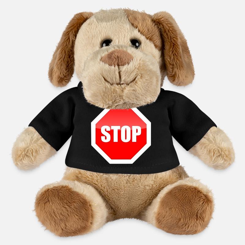 Impression graphique de plaque STOP rouge - Chien en peluche Helge MiniFeet® - noir
