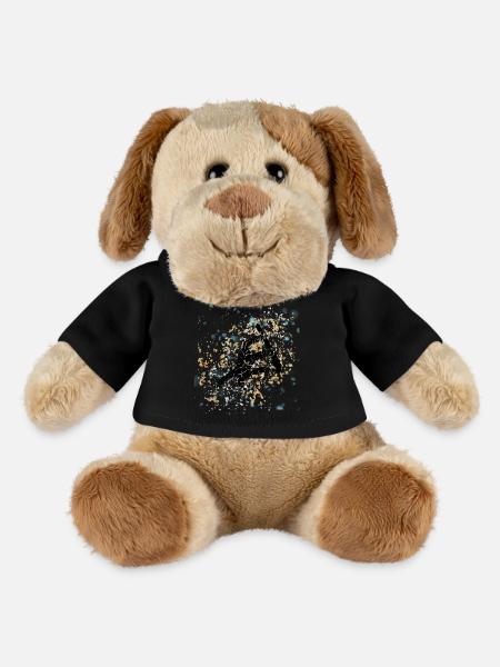 Snowboard éclaboussé bleu-or - Chien en peluche Helge MiniFeet® - noir