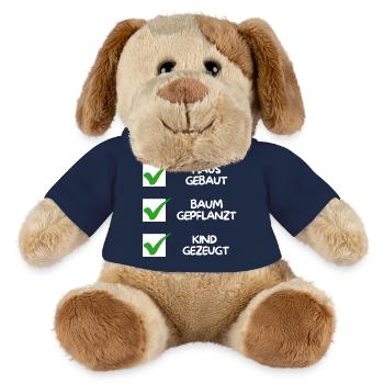 Maison construite, arbre planté, enfant conçu (blanc) - Chien en peluche Helge MiniFeet® - bleu marine - Devant