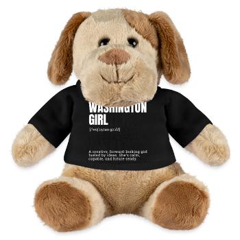 Portrait de la fille Washington Typographe - Chien en peluche Helge MiniFeet® - noir - Devant