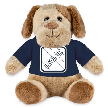 Lettrage Leonie sur bandes diagonales - Chien en peluche Helge MiniFeet® - bleu marine - Devant