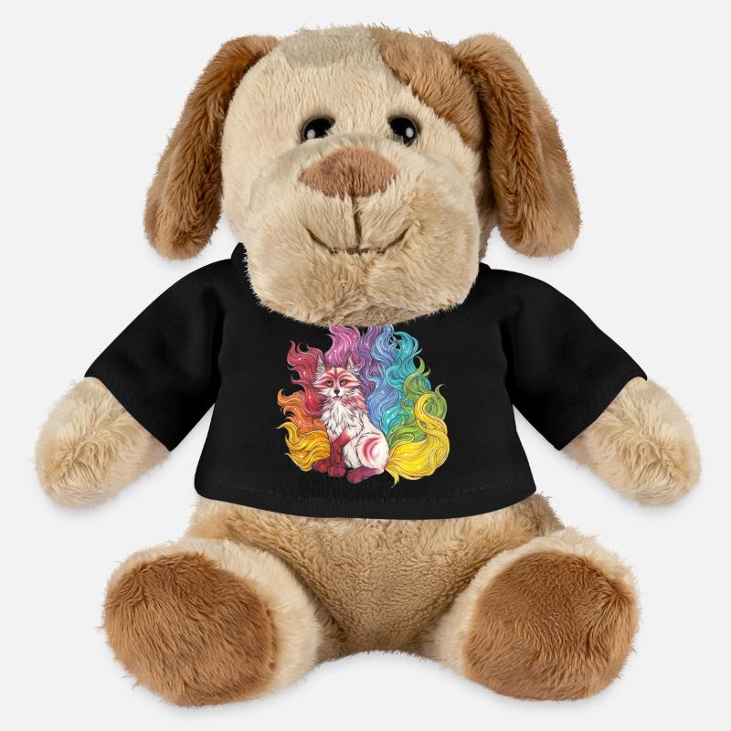 Manga Rainbow Kitsune Mythical Fox Gift - Chien en peluche Helge MiniFeet® - noir
