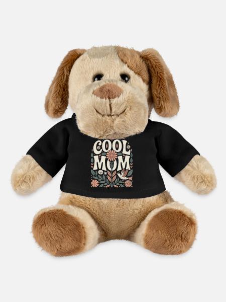 Motif fleural rétro Cool Mom - Chien en peluche Helge MiniFeet® - noir