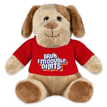 10e anniversaire Bruh Je suis à deux chiffres qui fête mes 10 ans - Chien en peluche Helge MiniFeet® - rouge - Devant