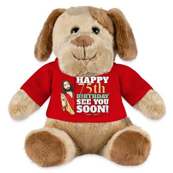 Joyeux 75e anniversaire À bientôt Jésus drôle Meme - Chien en peluche Helge MiniFeet® - rouge - Devant