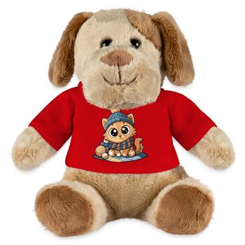 Chat mignon avec écharpe et chapeau à pompon. - Chien en peluche Helge MiniFeet® - rouge - Devant