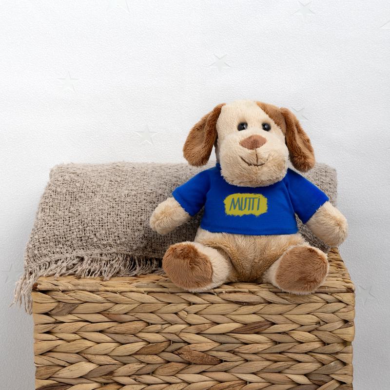 Lettrage Mutti avec explosion de couleurs Chien en peluche Helge MiniFeet®