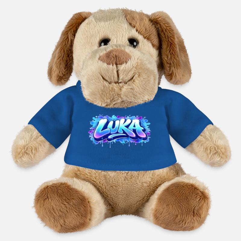 Graffiti LUKA Name Gift Ideal Printable - MiniFeet® Dog Helge - royal blue