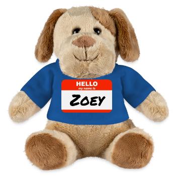 Bonjour, je m’appelle Zoey Étiquette Nom Étiquette - Chien en peluche Helge MiniFeet® - bleu roi - Devant