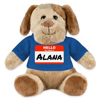 Bonjour, je m’appelle Alana Étiquette Nom Étiquette - Chien en peluche Helge MiniFeet® - bleu roi - Devant