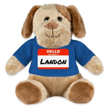 Bonjour, je m’appelle Landon Étiquette Nom Tag - Chien en peluche Helge MiniFeet® - bleu roi - Devant