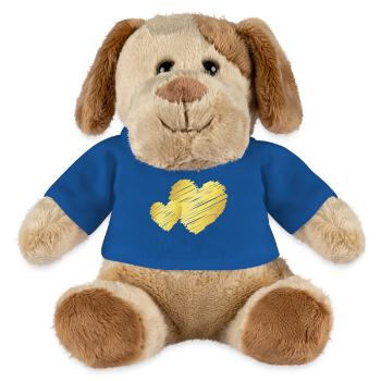 Deux cœurs d’or – Motif de la Saint-Valentin - Chien en peluche Helge MiniFeet® - bleu roi - Devant