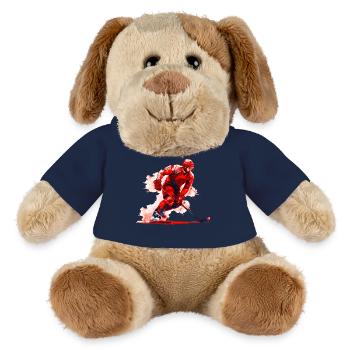 Hockeyspieler mit Hockeyschläger auf Eisbahn, Aquarell - MiniFeet® Hund Helge - French Navy - Vorne