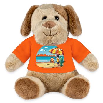 Strandurlaub Cartoon mit Sonnenschirm - MiniFeet® Hund Helge - Goldorange - Vorne