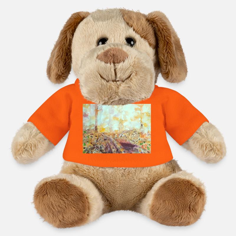 Wald-Aquarelllandschaft im Herbst - MiniFeet® Hund Helge - Goldorange