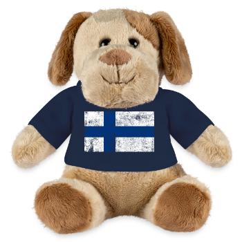 Finnland Flagge Fahne Grunge Retro Vintage - MiniFeet® Hund Helge - French Navy - Vorne