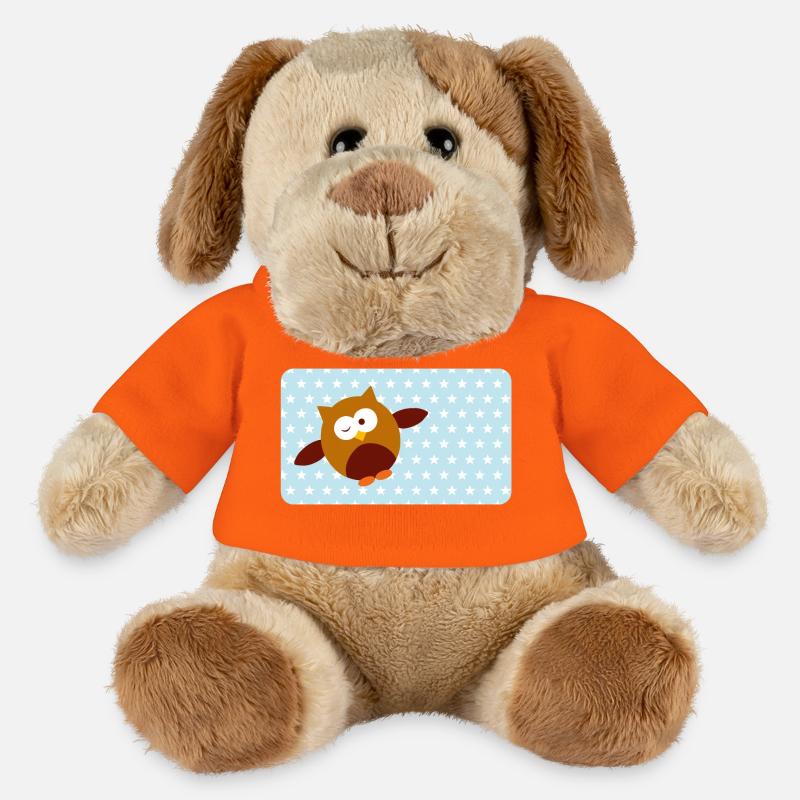 Lustige Eule mit Sternchen blau | personalisierbar - MiniFeet® Hund Helge - Goldorange