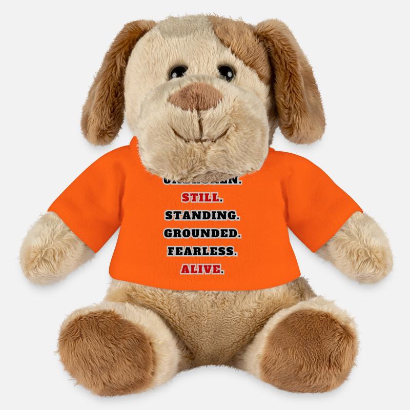 Unbroken Still Standing – Citation de déclaration forte - Chien en peluche Helge MiniFeet® - orange doré