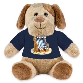 Chaise longue de plage dans le sable avec une boisson d’été - Chien en peluche Helge MiniFeet® - bleu marine - Devant