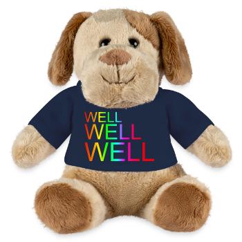 "Well-well-well" Schriftzug Regenbogenfarben - MiniFeet® Hund Helge - Sonnengelb - Vorne