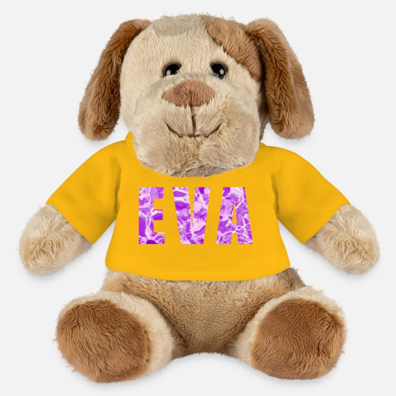 V violet vortex design abstrait - Chien en peluche Helge MiniFeet® - jaune soleil