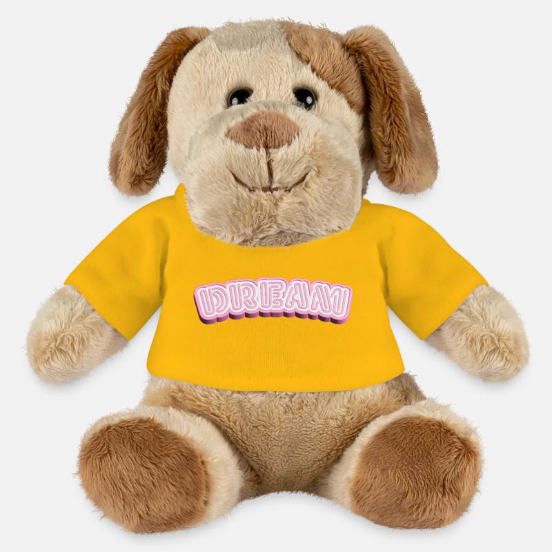 Dream 3D Typography - White & Pink 3D Word Design - MiniFeet® Dog Helge - sun yellow