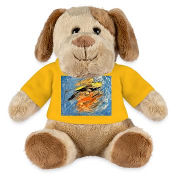 Blauer Farbwirbel im Orange - MiniFeet® Hund Helge - Sonnengelb - Vorne