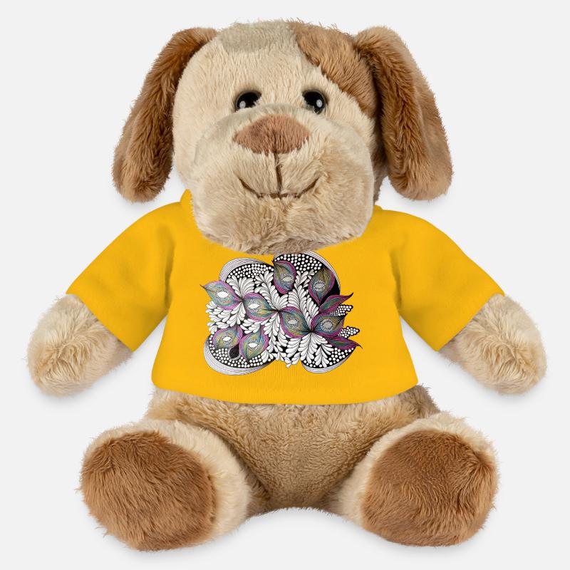 Pfauenfeder Doodle Muster - MiniFeet® Hund Helge - Sonnengelb